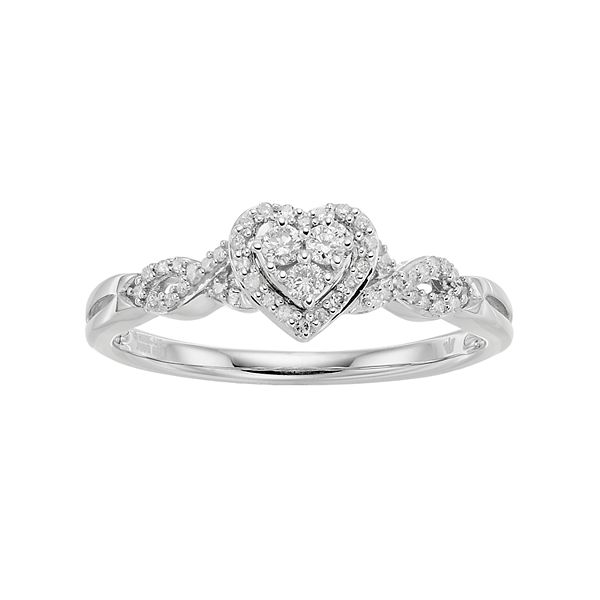 Hallmark Love Found Us Sterling Silver 1/5 Carat T.W. Diamond Heart Halo  Ring
