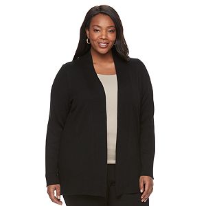 Plus Size Dana Buchman Ribbed Transitional Open-Front Cardigan