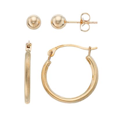 Taylor Grace 10k Gold Hoop Ball Stud Earring Set