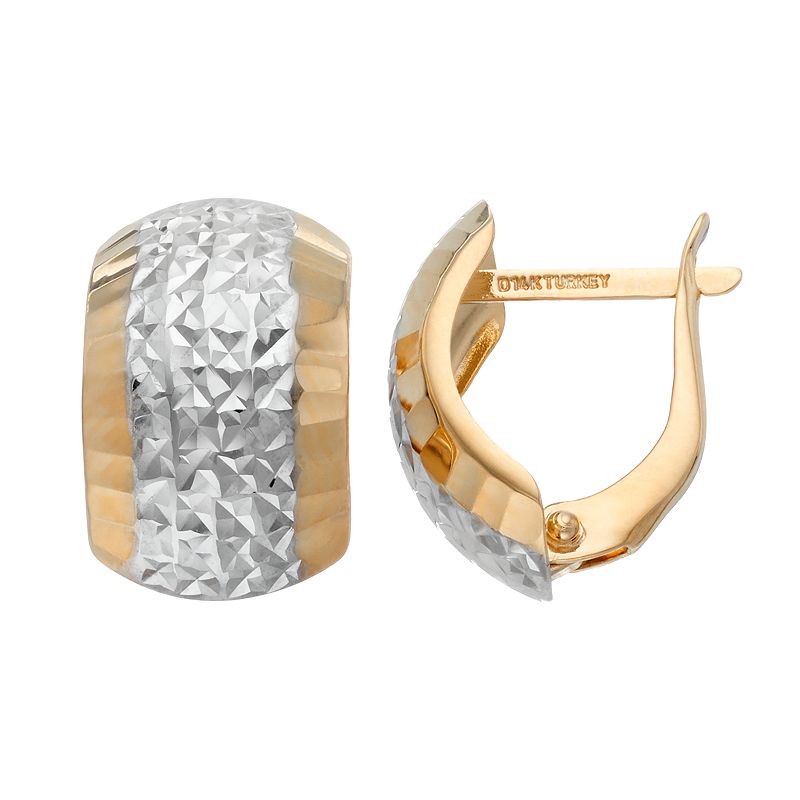 Forever 14K Two Tone Textured Semi-Hoop Earrings, Womens, Yellow - 79378548 - Jewelry Add a touch of modern styling to your look with th sku 79378548
