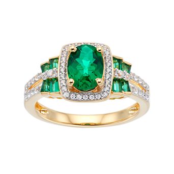 MASTERPIECE 14k Gold Over Silver Simulated Emerald & Lab-Created White Sapphire Halo Ring