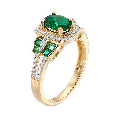14k Gold Over Silver Simulated Emerald & Lab-Created White Sapphire Halo Ring