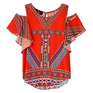 Girls 7-16 IZ Amy Byer Cold Shoulder Flutter Top with Necklace