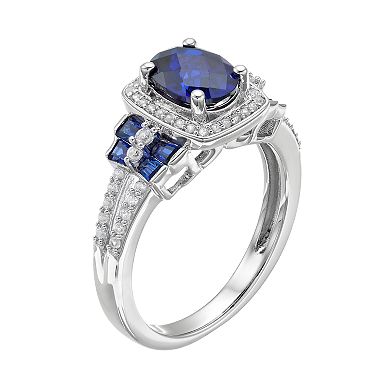 Sterling Silver Lab-Created Blue & White Sapphire Halo Ring