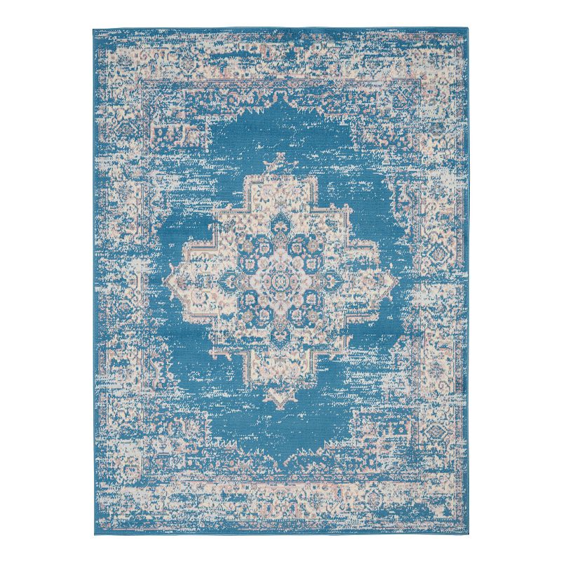 Nourison Grafix Distressed Vintage Medallion Rug, Blue, 8Ft Rnd