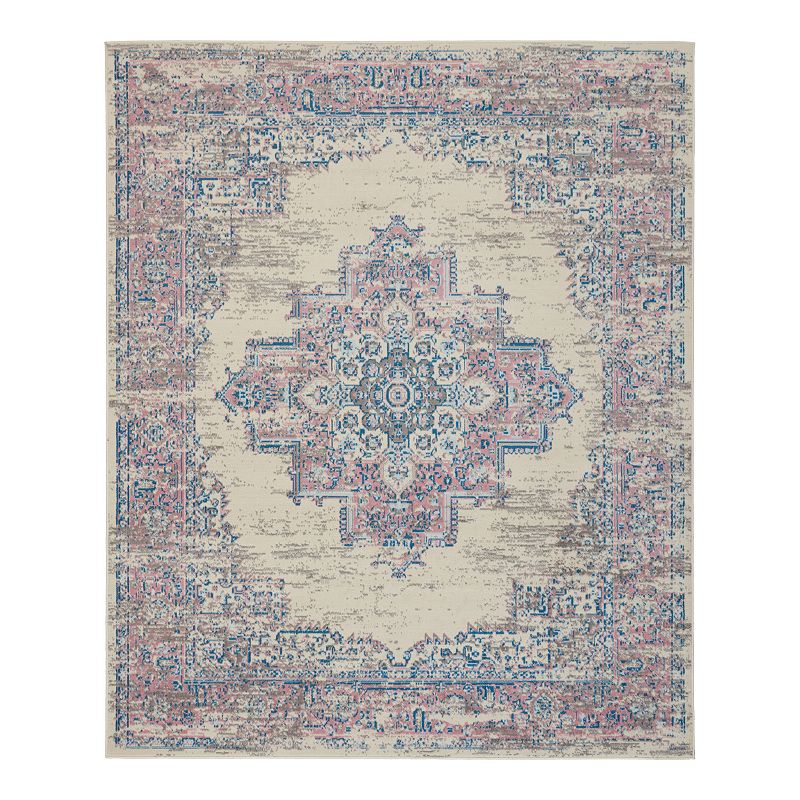 Nourison Grafix Distressed Vintage Medallion Rug, Multicolor, 8Ft Rnd