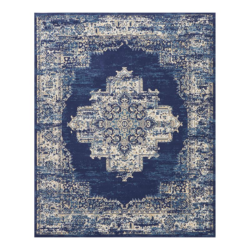 Nourison Grafix Distressed Vintage Medallion Rug, Blue, 8Ft Rnd