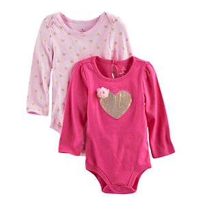Baby Girl Baby Starters 2-pk. Foil & Sequin Heart Bodysuits