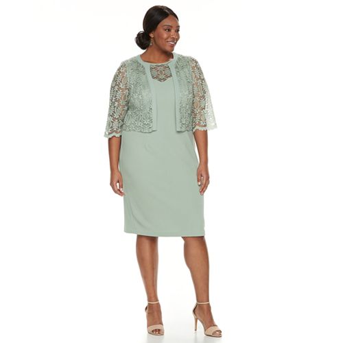 Plus Size Maya Brooke Lace Dress & Jacket Set