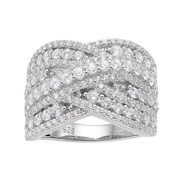 Olivia And Harper Sterling Silver Cubic Zirconia Woven Ring