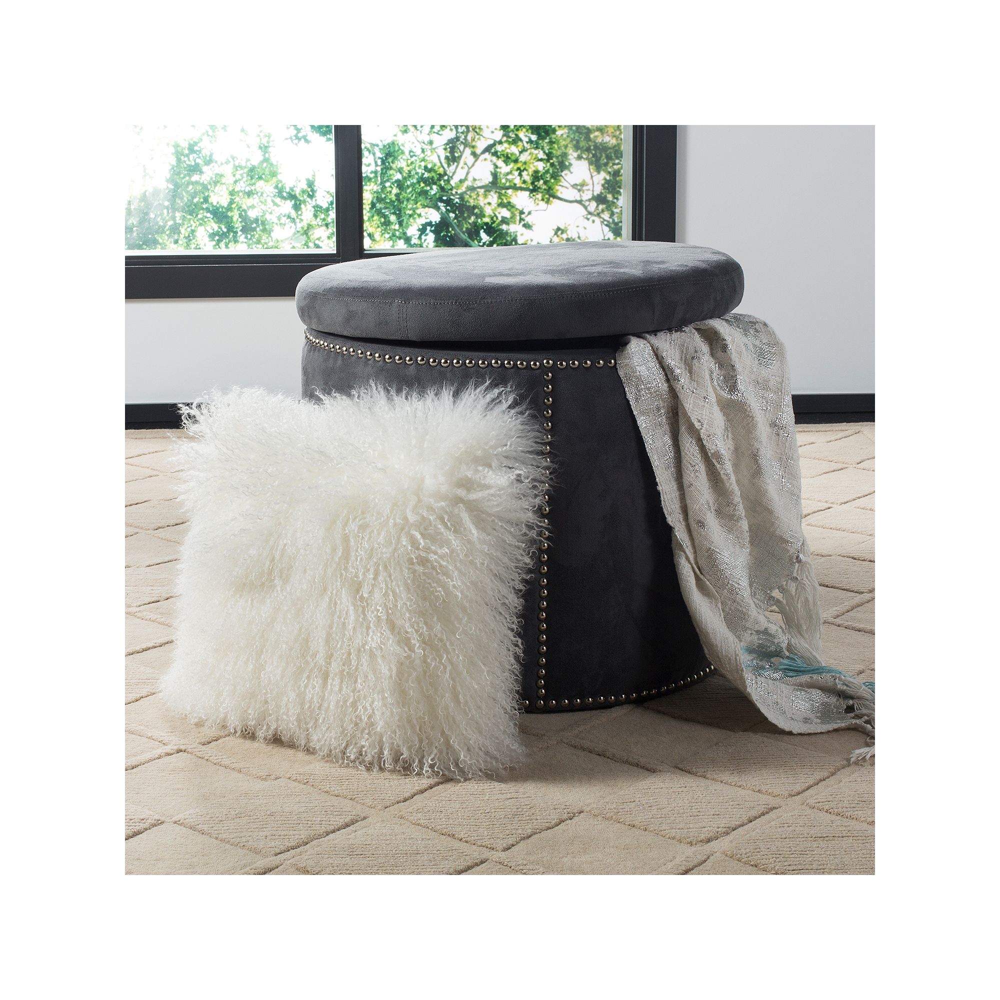 Safavieh Faux Fur Flokati Throw Pillow, Ivory