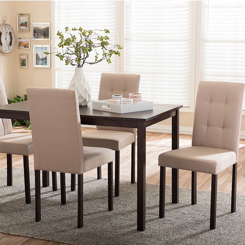 Baxton Studio Andrew II Dining Table & Upholstered Chair 5-piece Set, Lt Be
