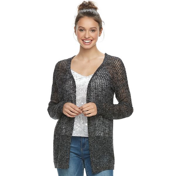 Juniors' Mudd® Lace-up Back Pointelle Cardigan