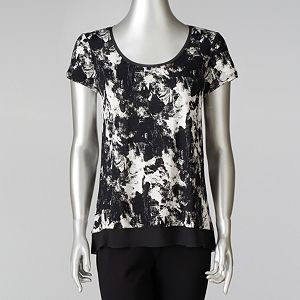 Petite Simply Vera Vera Wang Print Chiffon-Trim Tee