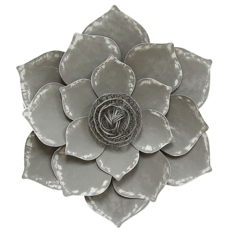 Stratton Home Decor Metal Lotus Flower Wall Decor, Grey