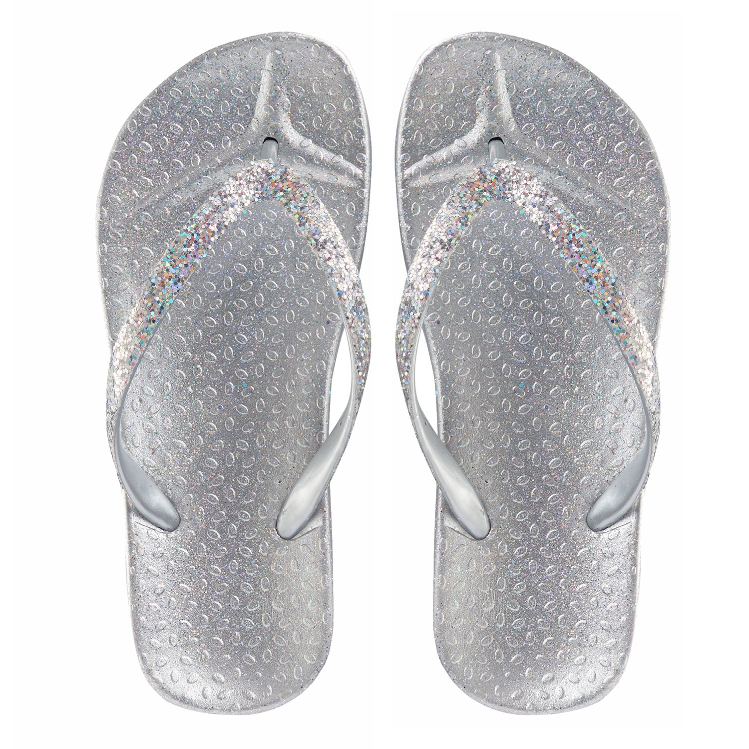 silver flip flops