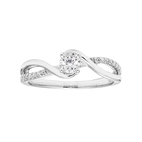 White Gold Heart and Leaf Diamond True Promise Ring 1/8ctw