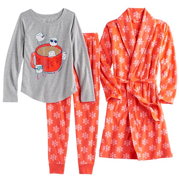 Girls 414 SO® Fleece Snowflake Robe, Glitter Graphic Tee & Bottoms