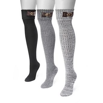 Women's MUK LUKS 3 pk Buckle Cuff Over-the-Knee Socks