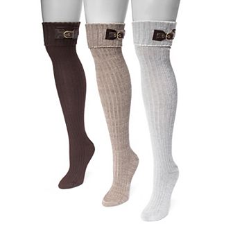 Women's MUK LUKS 3 pk Buckle Cuff Over-the-Knee Socks
