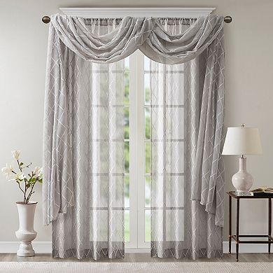 Madison Park Iris Diamond Sheer Embroidered Scarf Window Valance