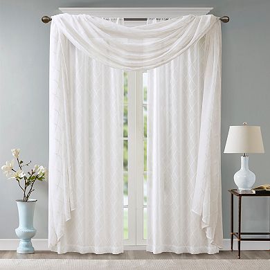 Madison Park Iris Diamond Sheer Embroidered Scarf Window Valance