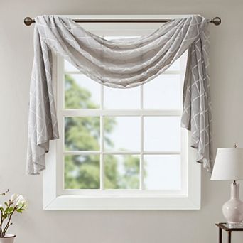 Madison Park Iris Diamond Sheer Embroidered Scarf Window Valance