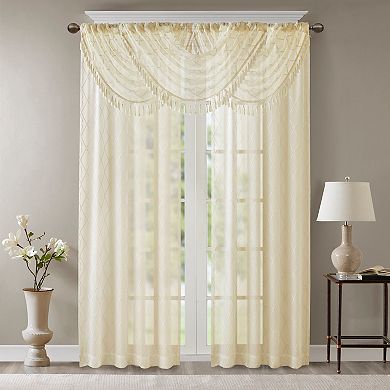 Madison Park Iris Diamond Sheer Embroidered Waterfall Window Valance