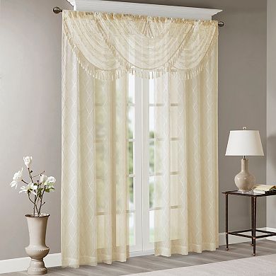 Madison Park Iris Diamond Sheer Embroidered Waterfall Window Valance