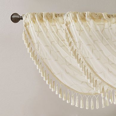 Madison Park Iris Diamond Sheer Embroidered Waterfall Window Valance