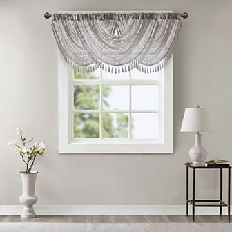Madison Park Iris Diamond Sheer Embroidered Waterfall Window Valance