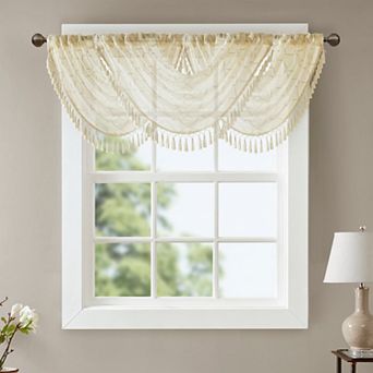 Madison Park Iris Diamond Sheer Embroidered Waterfall Window Valance