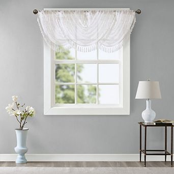 Madison Park Iris Diamond Sheer Embroidered Waterfall Window Valance