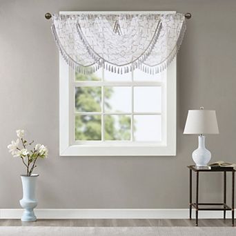 Madison Park Iris Diamond Sheer Embroidered Waterfall Window Valance