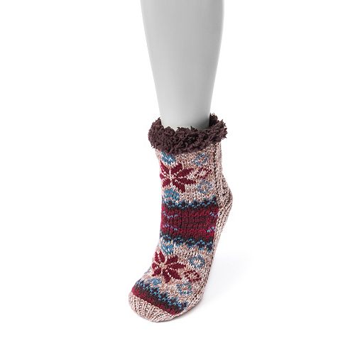 Women's MUK LUKS Fairisle Gripper Crew Socks