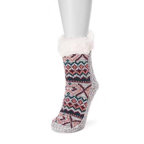 Women's MUK LUKS® Fairisle Gripper Crew Socks