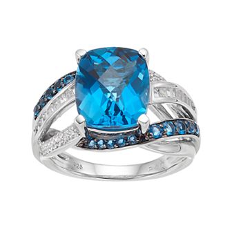 Sterling Silver Blue Topaz & Lab-Created White Sapphire Ring