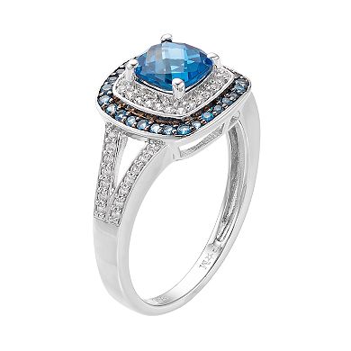 MASTERPIECE Sterling Silver Blue Topaz & Lab-Created White Sapphire Square Halo Ring