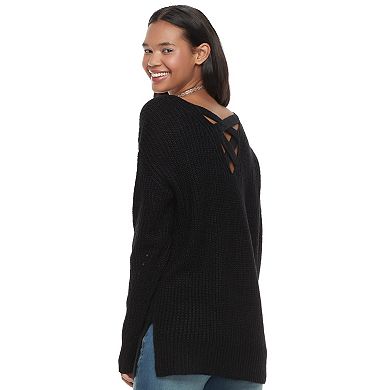 Juniors' It's Our Time Lace-Up Tunic Sweater