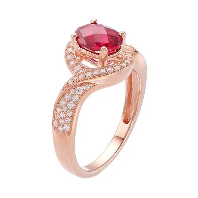 14k Rose Gold Over Silver Lab-Created Ruby & White Sapphire Halo Ring