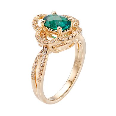 14k Gold Over Silver Lab-Created Emerald & White Sapphire Flower Ring