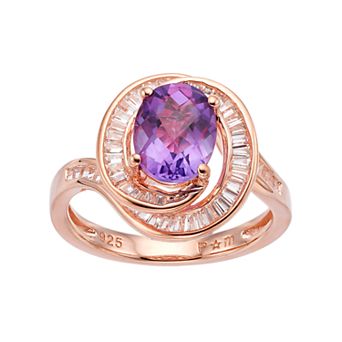 14k Rose Gold Over Silver Amethyst & Lab-Created White Sapphire Swirl Ring