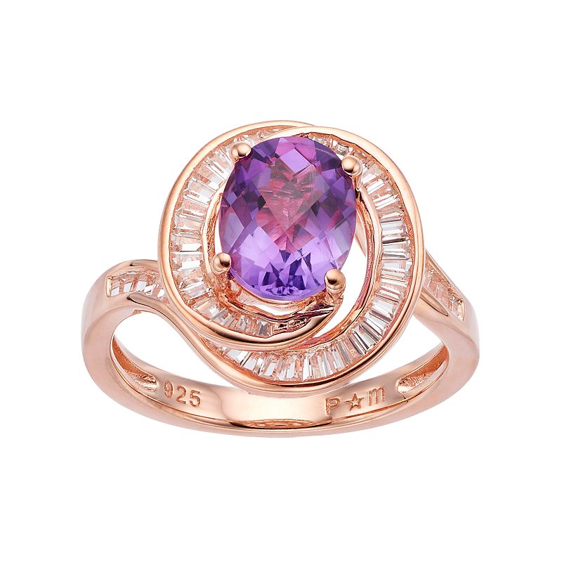 14k Rose Gold Over Silver Amethyst & Lab-Created White Sapphire Swirl Ring,