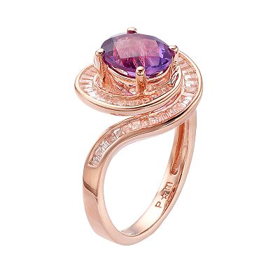 14k Rose Gold Over Silver Amethyst & Lab-Created White Sapphire Swirl Ring