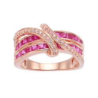 14k Rose Gold Over Silver Lab-Created Ruby & White Sapphire Bypass Ring
