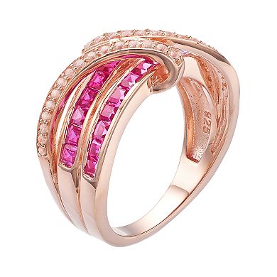 14k Rose Gold Over Silver Lab-Created Ruby & White Sapphire Bypass Ring
