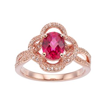 14k Rose Gold Over Silver Lab-Created Ruby & White Sapphire Flower Ring