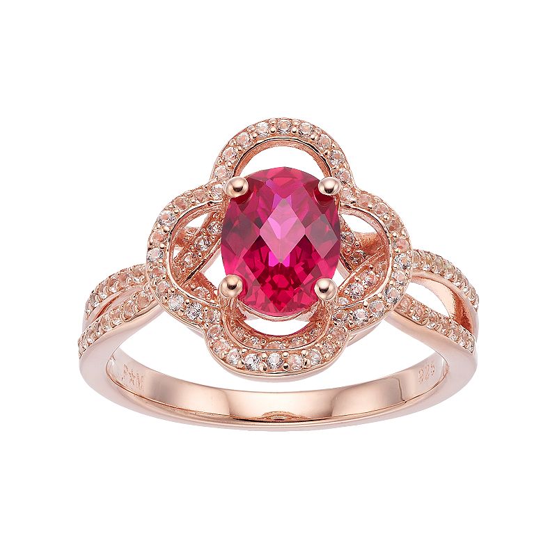 14k Rose Gold Over Silver Lab-Created Ruby & White Sapphire Flower Ring, Wo