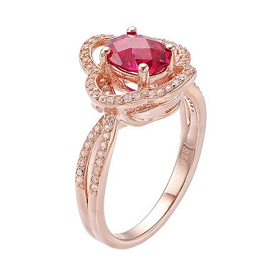 14k Rose Gold Over Silver Lab-Created Ruby & White Sapphire Flower Ring