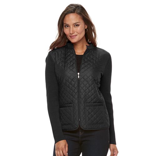 Women's Croft & Barrow® Quilted Zip Sweater Jacket